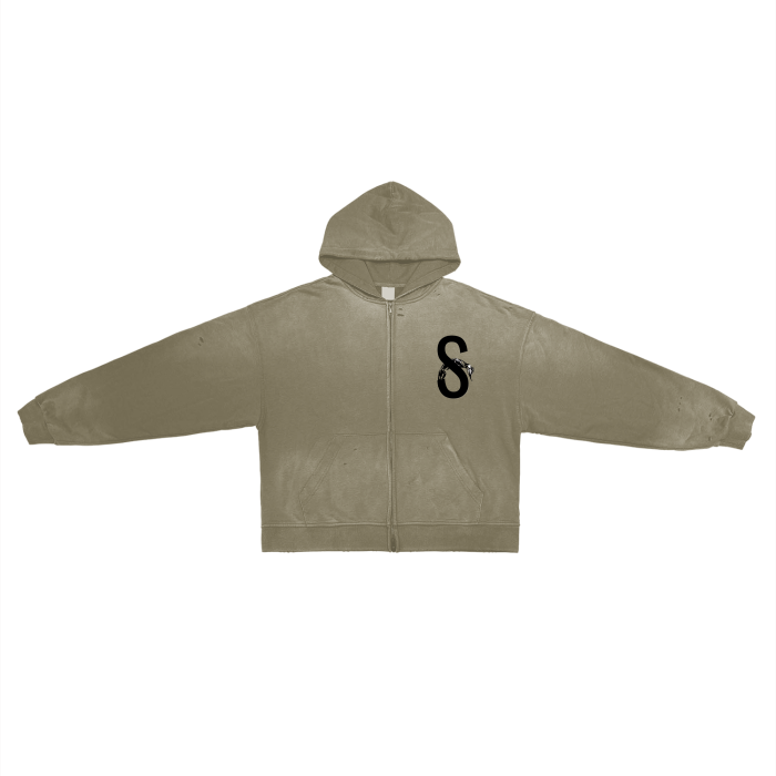 "Scorpion Athletics " Post-Apocalyptic Aesthetic Pure Cotton Hand-Frayed Monkey Washed Zip Hoodie - DUO Modern