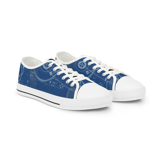 "DUO MODERN 'Don't Sweat the Technique' Unisex low-top sneakers in blue. Designed for music lovers who value authenticity in vinyl music. Stylish, comfortable, and versatile for teens, men, and women."