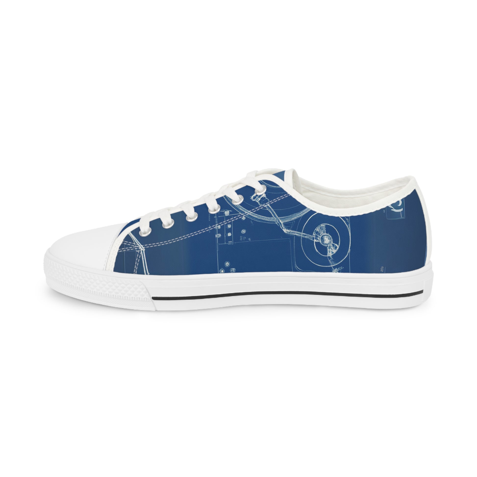 "DUO MODERN 'Don't Sweat the Technique' Unisex low-top sneakers in blue. Designed for music lovers who value authenticity in vinyl music. Stylish, comfortable, and versatile for teens, men, and women."