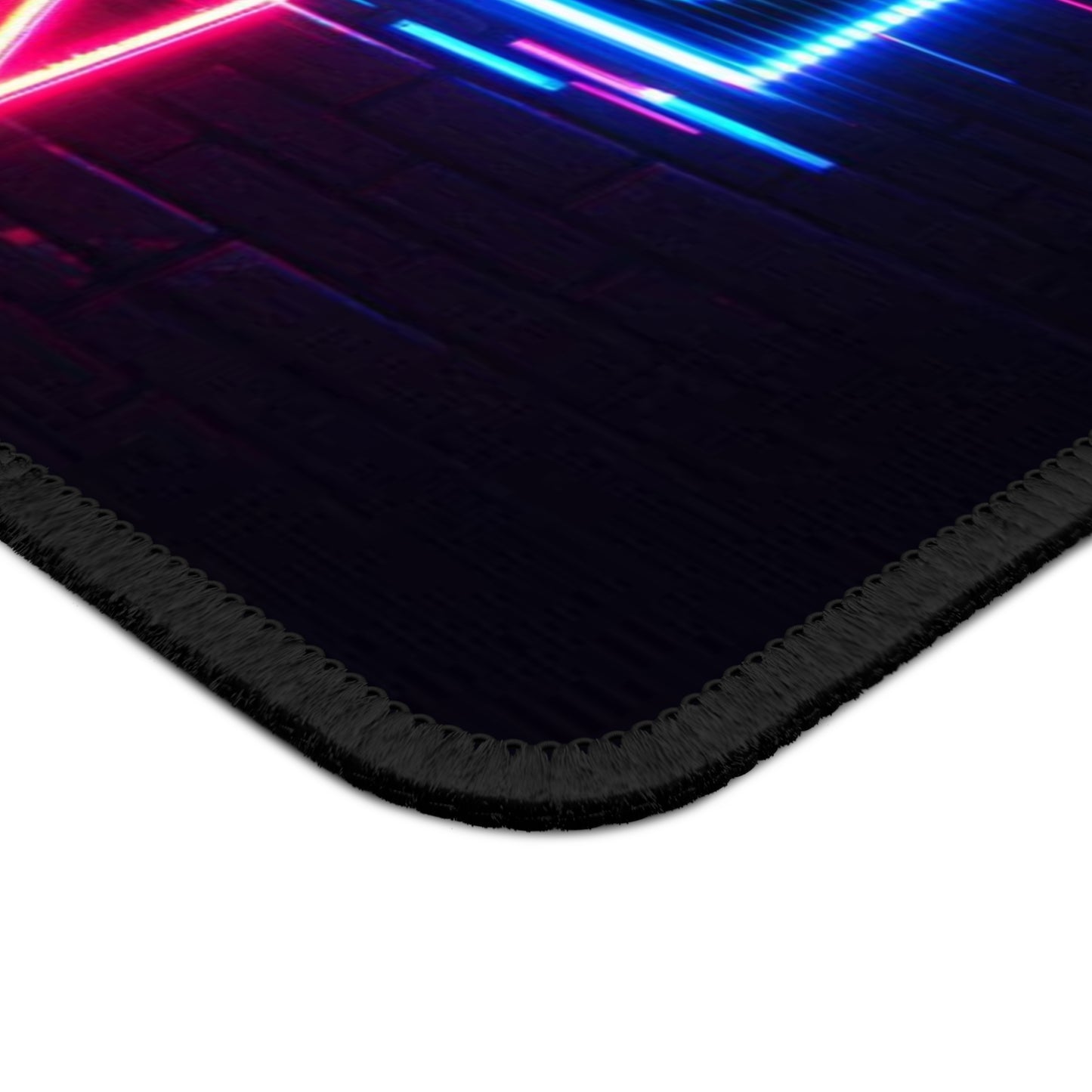 "DUO MODERN Gaming Mouse Pad with vibrant neon 'Game On' design and retro controller. 9x7-inch neoprene pad with premium stitched edges. Perfect for gamers, offering smooth, personalized experience."