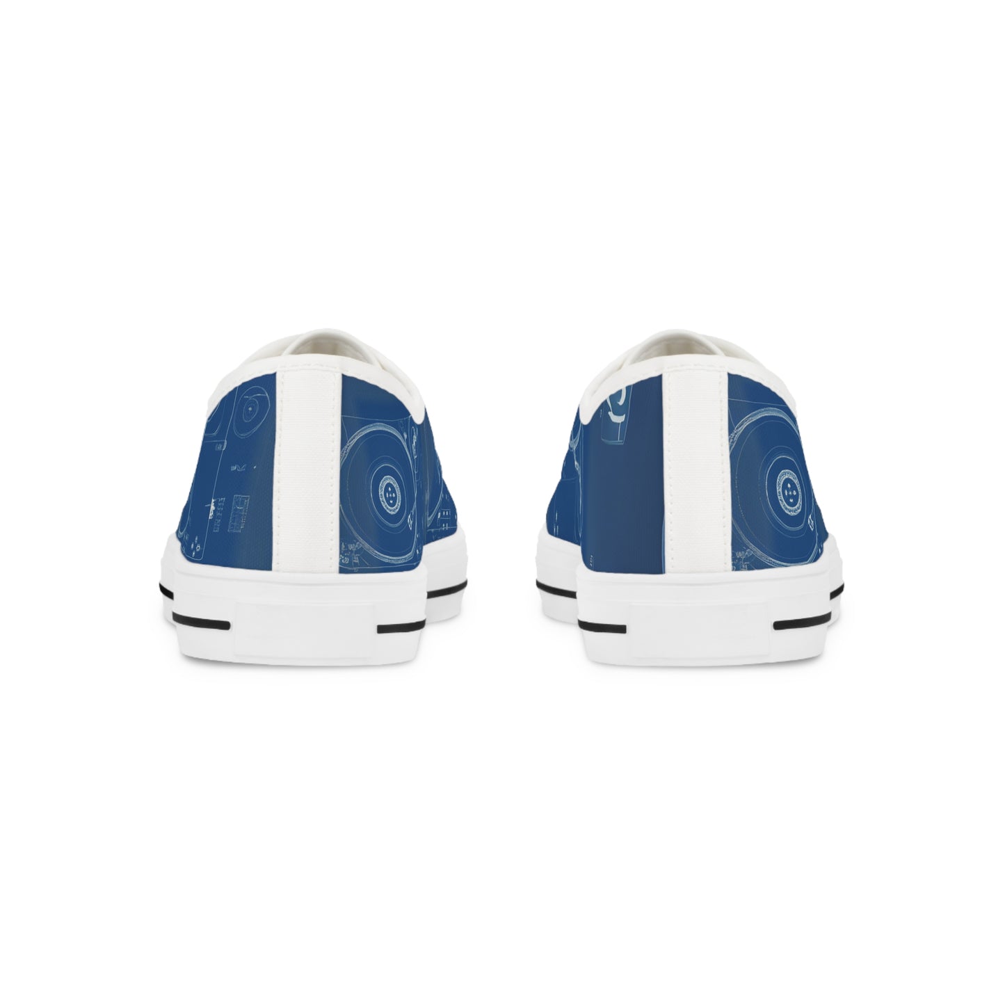 "DUO MODERN 'Don't Sweat the Technique' Unisex low-top sneakers in blue. Designed for music lovers who value authenticity in vinyl music. Stylish, comfortable, and versatile for teens, men, and women."