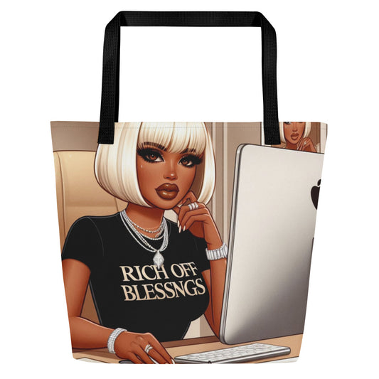 DUO MODERN "Rich Off Blessings" Large Tote Bag