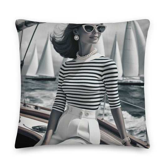 "DUO MODERN 'Caroline' Premium Pillow with nautical-inspired hues and premium linen-like fabric. Inspired by the luxurious yacht lifestyle of a socialite, adds sophistication and elegance to any room."