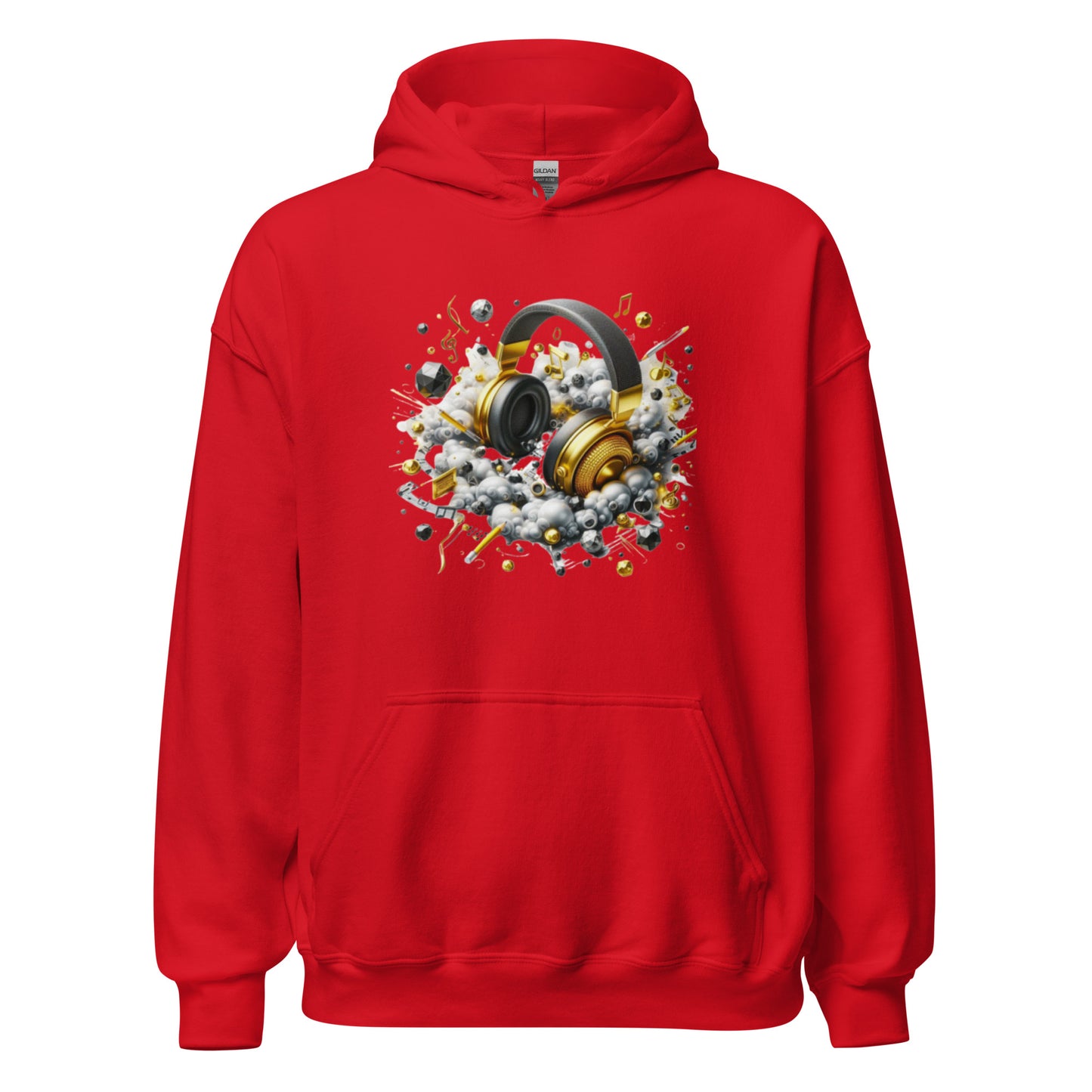 "DUO MODERN 'Gold Headphones' Hoodie. Classy, cool, and perfect for music lovers. Ideal for cooler nights, offering style and comfort. Ultimate gear for those ready to jam and vibe."
