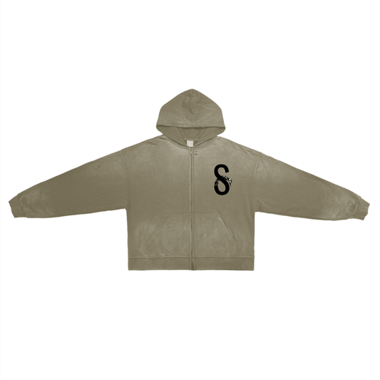 "Scorpion Athletics " Post-Apocalyptic Aesthetic Pure Cotton Hand-Frayed Monkey Washed Zip Hoodie