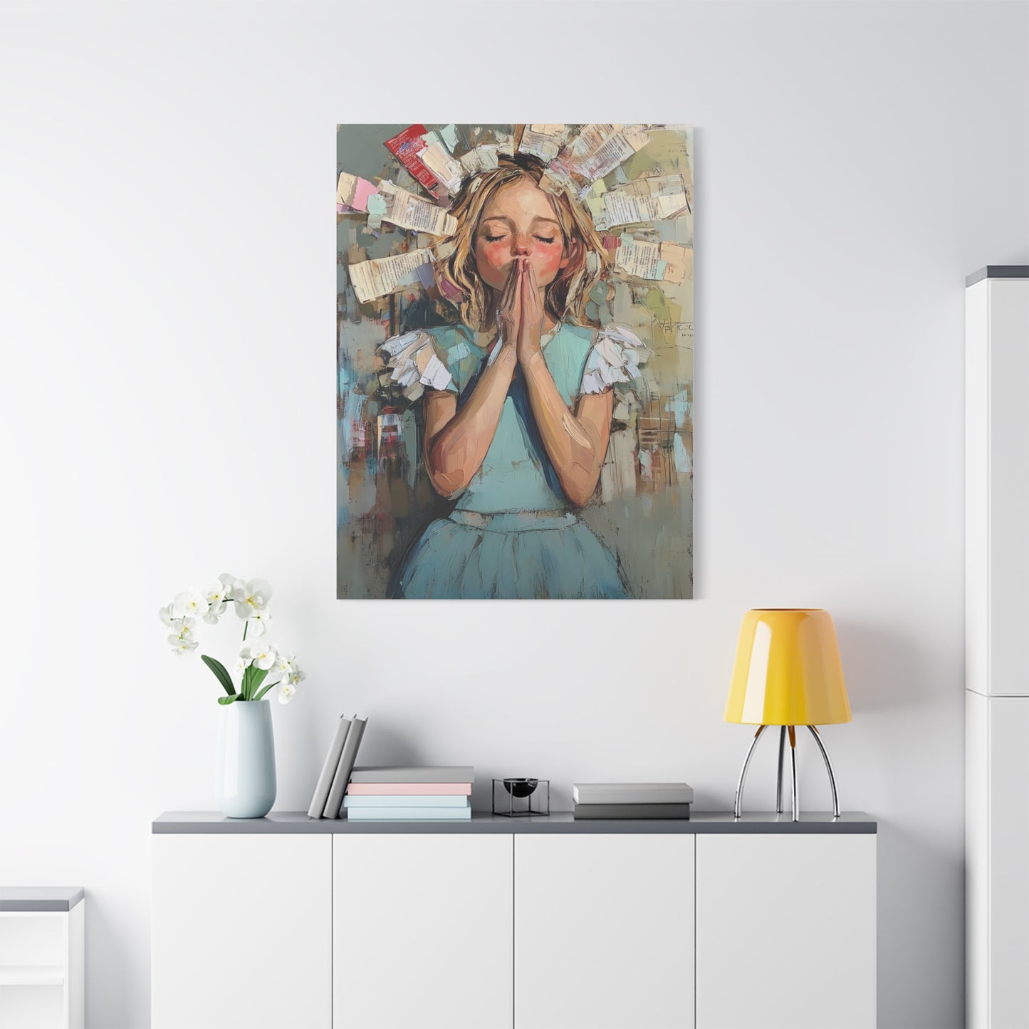 DUO MODERN Grace in Pastels: A Young Girl's Prayerful Moment - Matte Canvas Wall Art