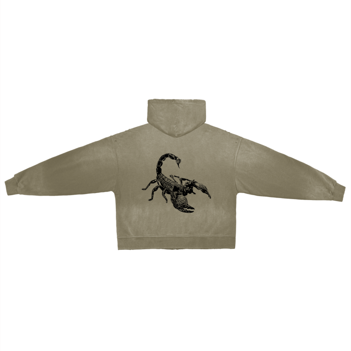 Post-Apocalyptic Aesthetic Pure Cotton Hand-Frayed Monkey Washed Zip Hoodie - DUO Modern