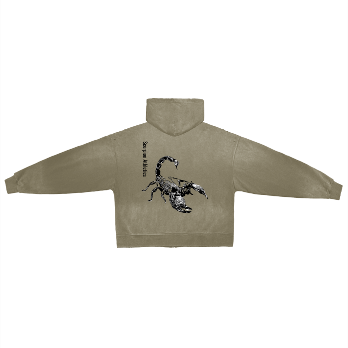 "Scorpion Athletics " Post-Apocalyptic Aesthetic Pure Cotton Hand-Frayed Monkey Washed Zip Hoodie