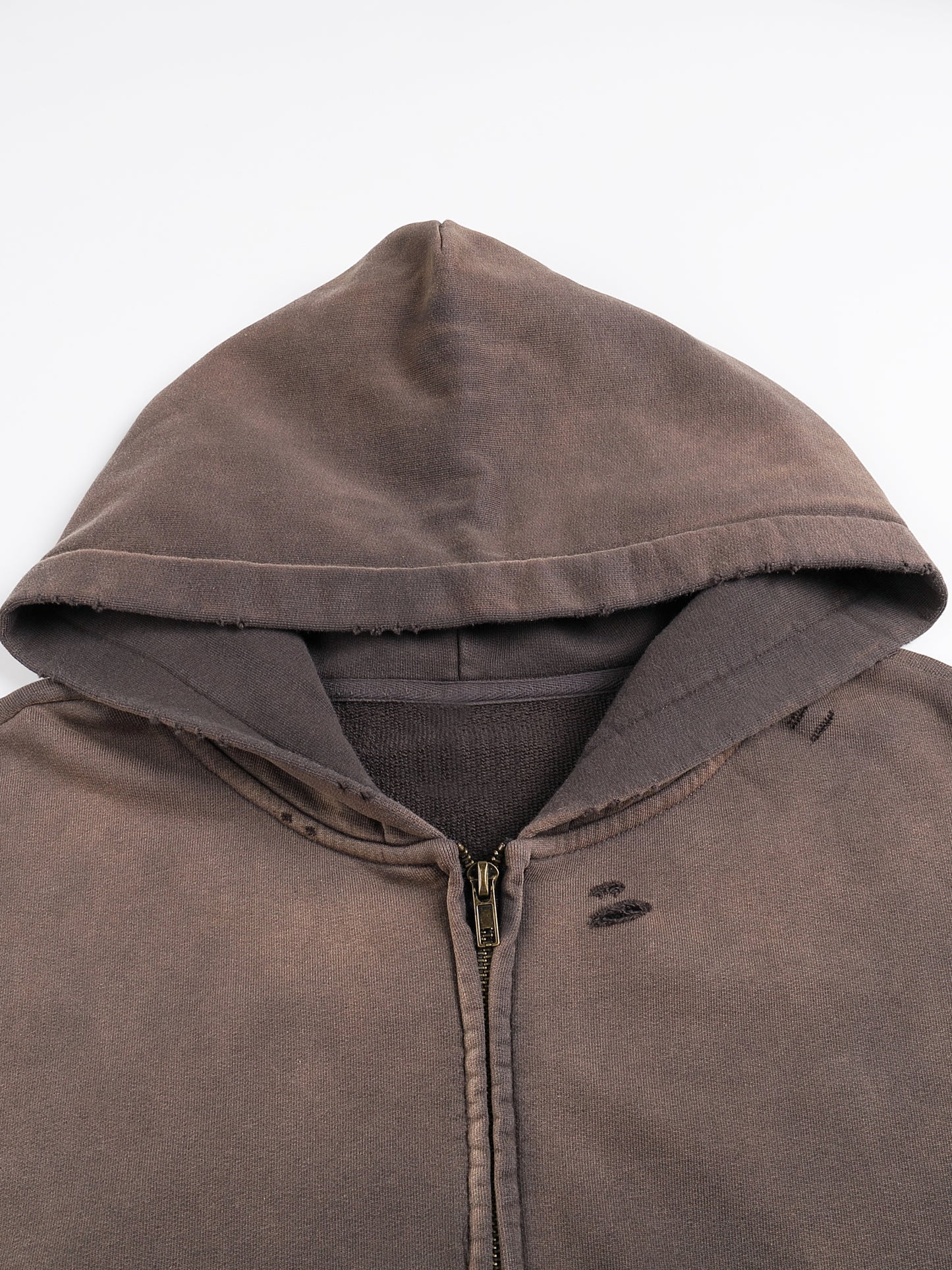 Post-Apocalyptic Aesthetic Pure Cotton Hand-Frayed Monkey Washed Zip Hoodie - DUO Modern