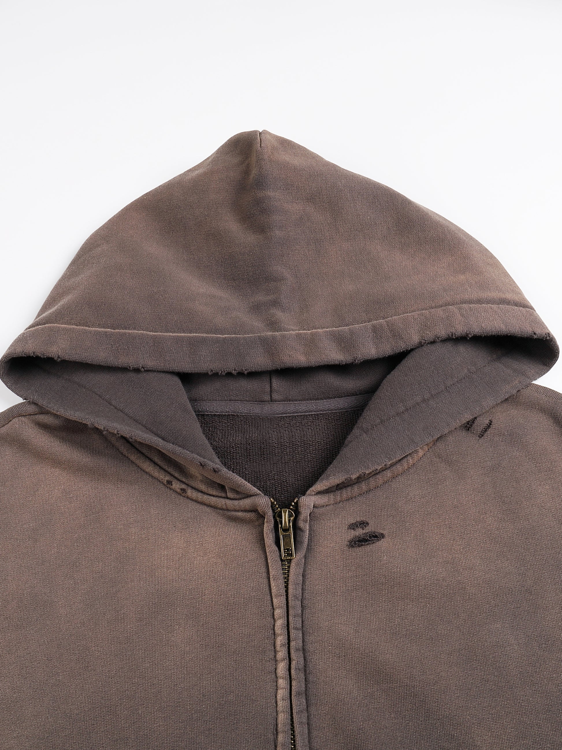 Post-Apocalyptic Aesthetic Pure Cotton Hand-Frayed Monkey Washed Zip Hoodie - DUO Modern