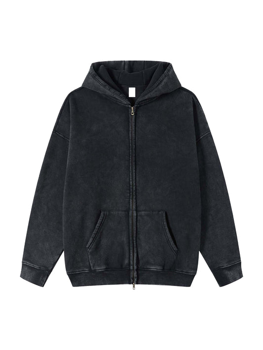 Streetwear Acid Washed Zip Fleece  Hoodie Jacket - 360 GMS - DUO Modern