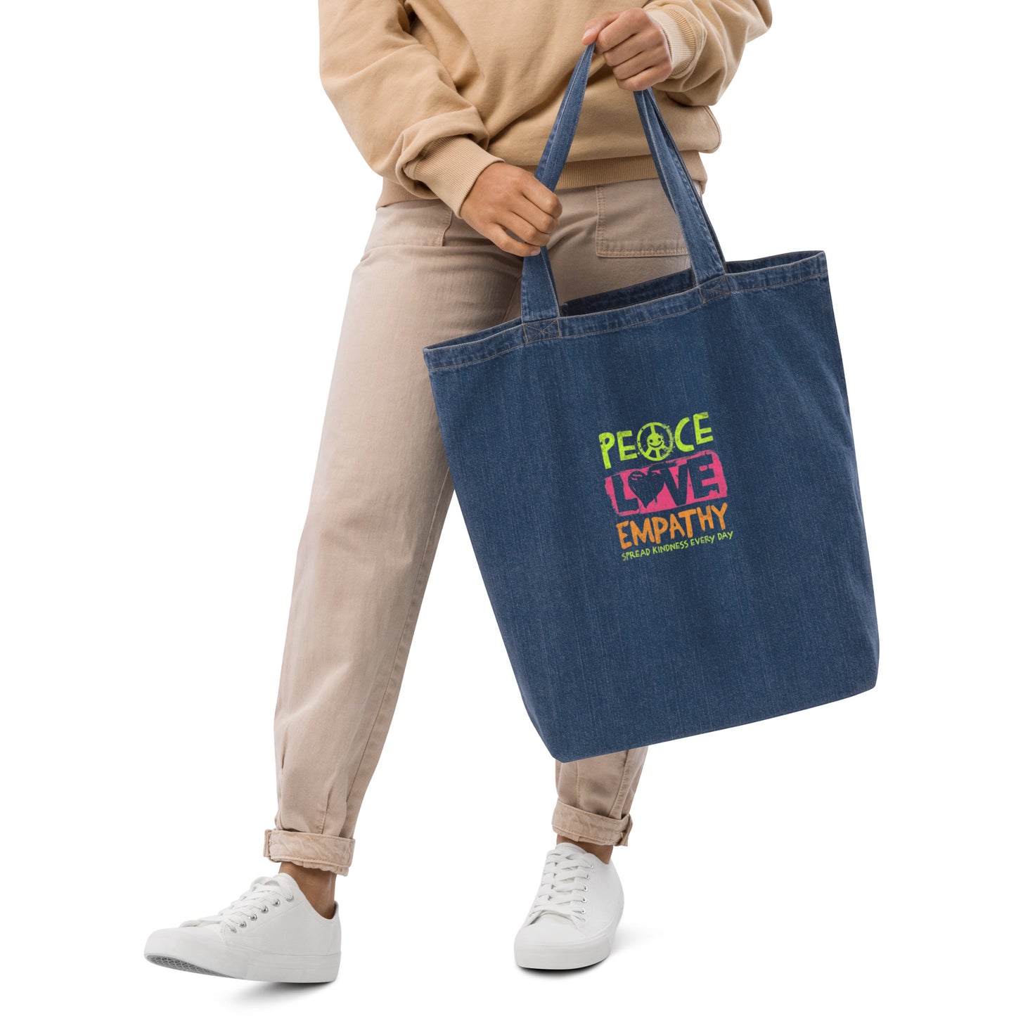 Peace Love Empathy Organic Denim Tote bag - DUO Modern