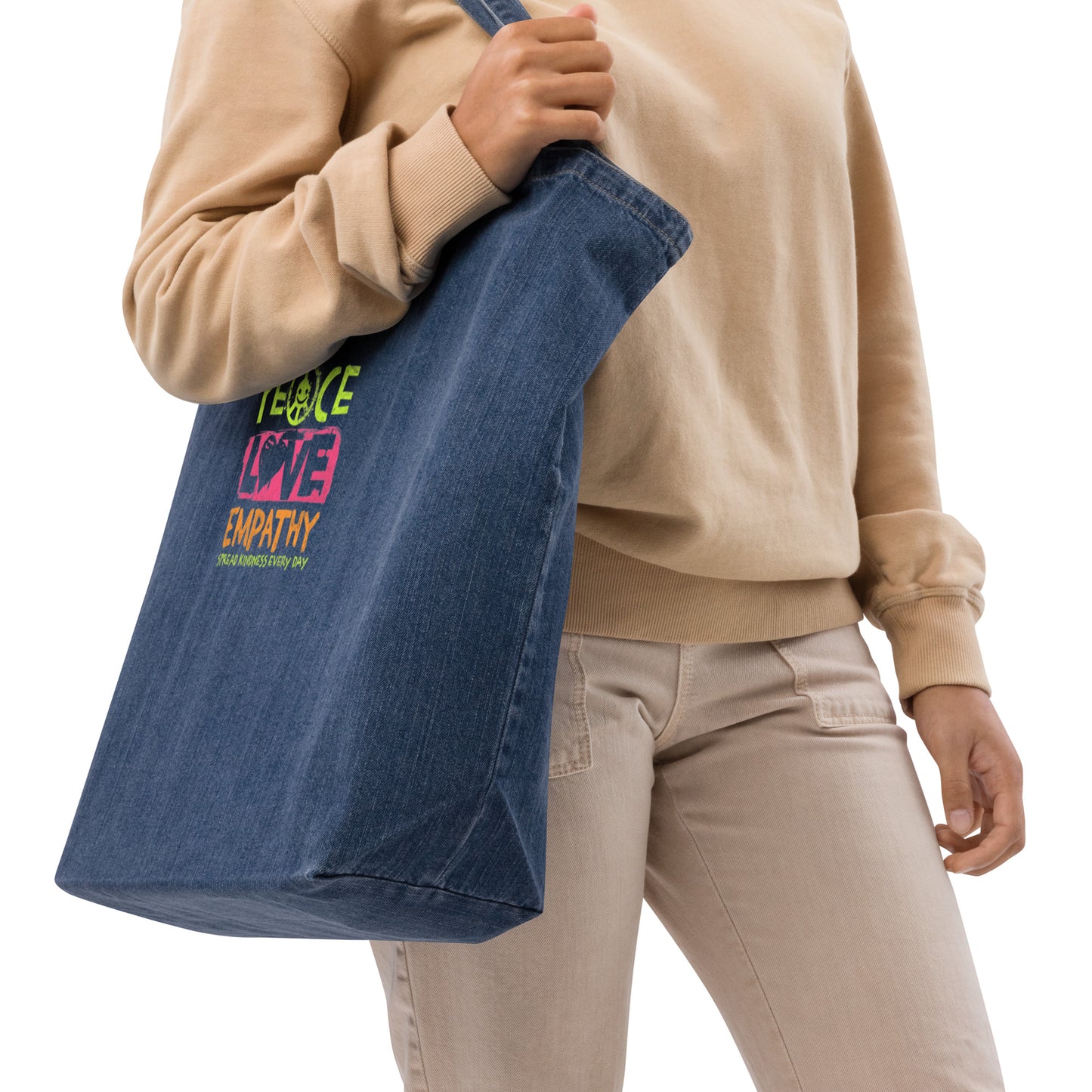 Peace Love Empathy Organic Denim Tote bag - DUO Modern