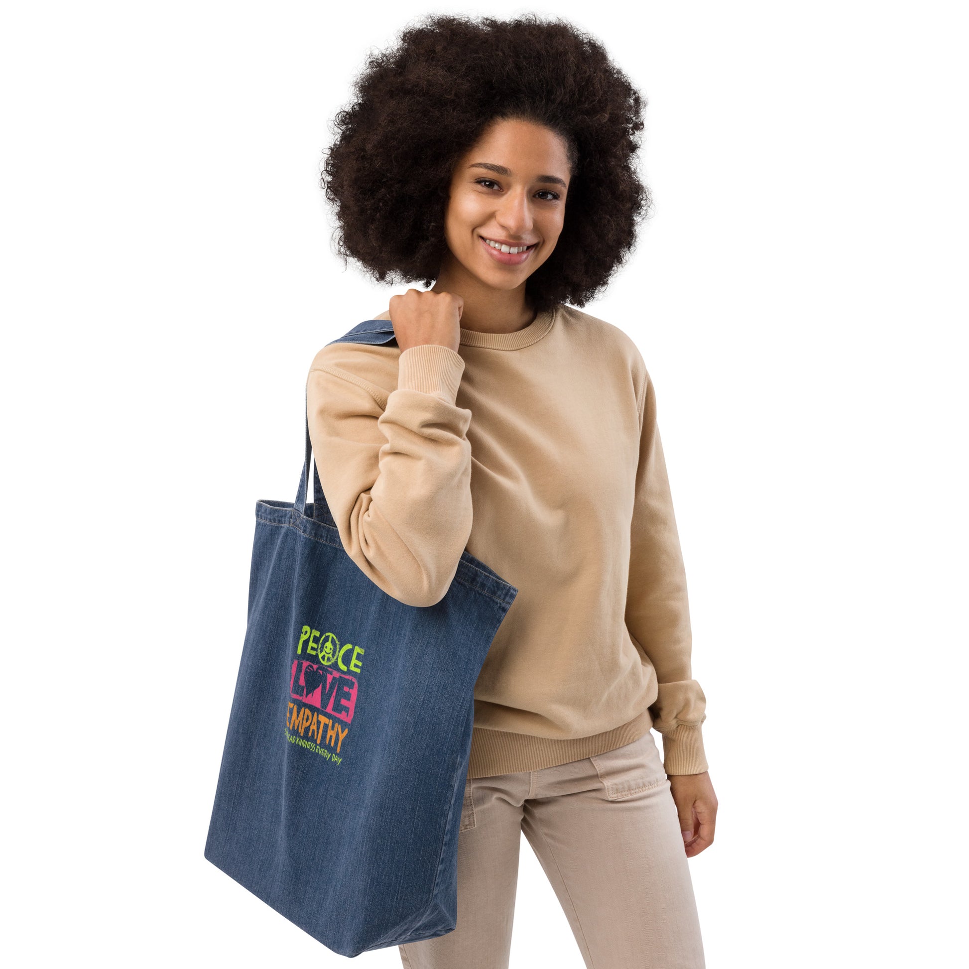 Peace Love Empathy Organic Denim Tote bag - DUO Modern